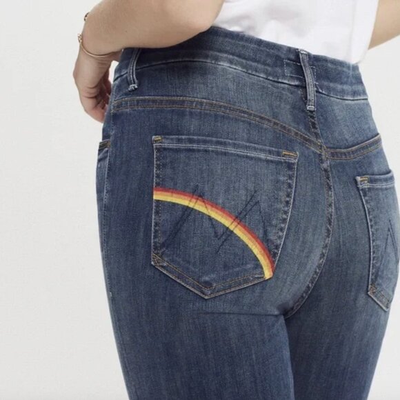 Mother High Waisted Looker Ankle Fray - Not Rough Enough - Rainbow Pocket - Picture 1 of 6
